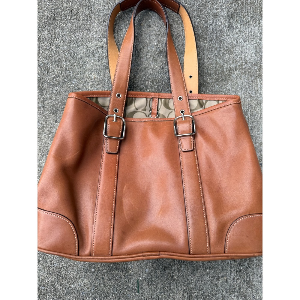 Coach Vintage Cognac Brown Leather Buckle Tote Bag Shoulder Bag‎ 9090